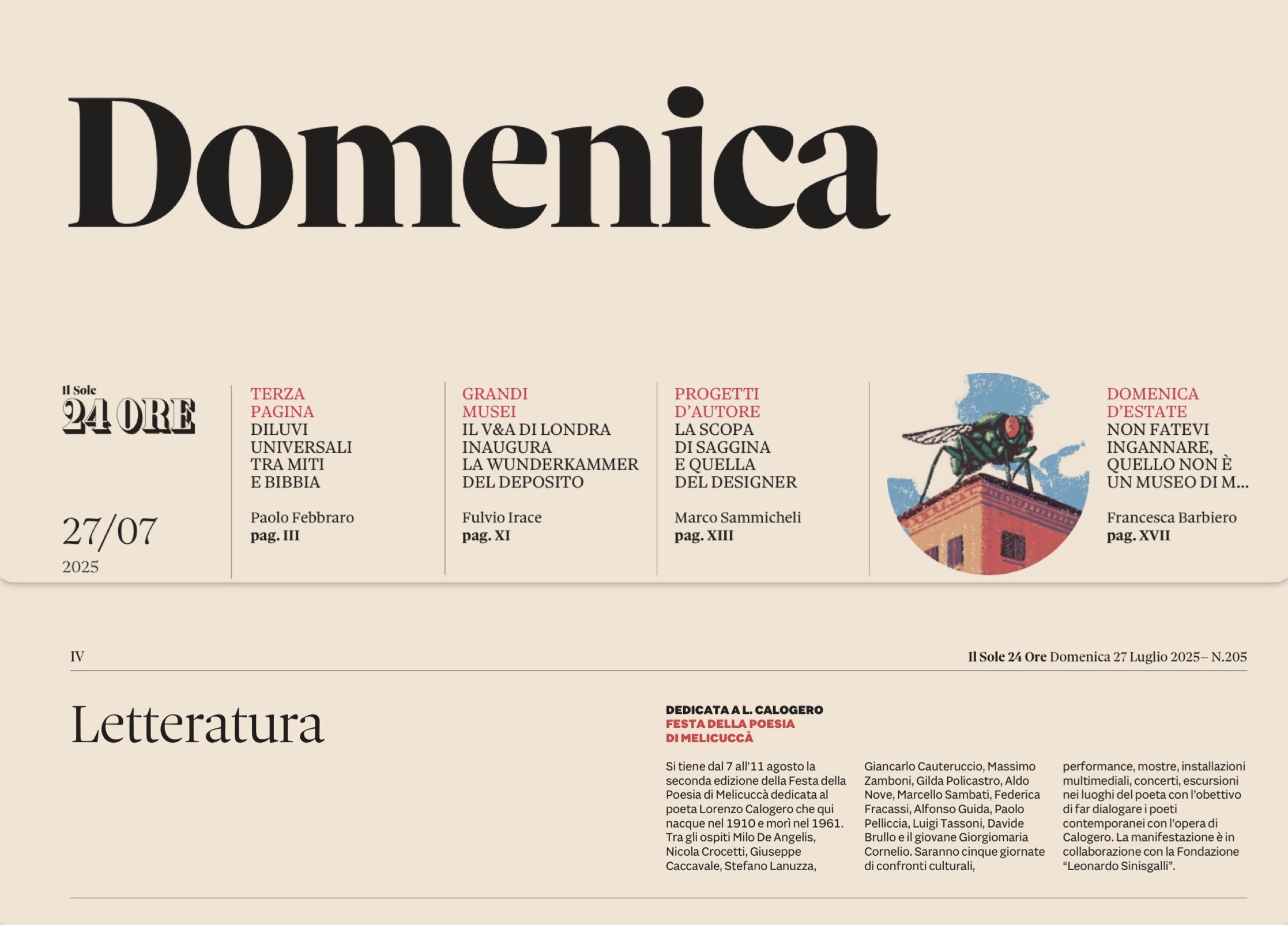 Domenica - Sole 24 - Festa della Poesia Lorenzo Calogero